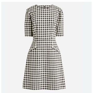 J Crew Short Sleeve Mini Dress in Gingham Bi-Stretch Wool Blend Black Size 6